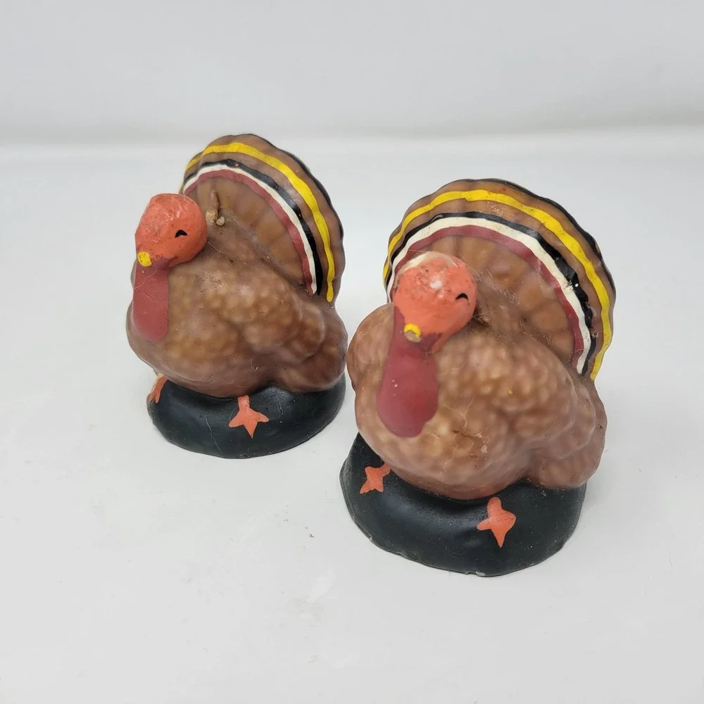 Vintage‎ Thanksgiving Pilgrim Man Woman and Turkey Figural Candle Set of 4